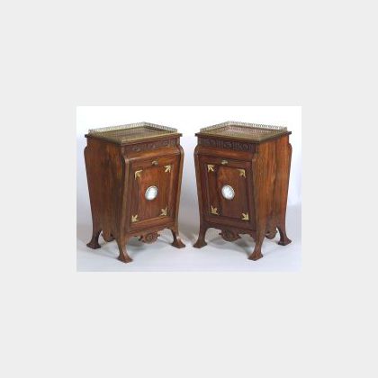 Pair of Aesthetic Movement Wedgwood and Brass Mounted and Rosewood Coal Bins