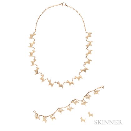 14kt Gold Necklace, Bracelet, and Earrings