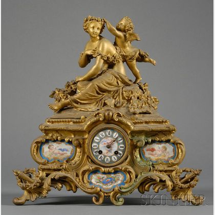 Porcelain-mounted Gilt-bronze Mantel Clock