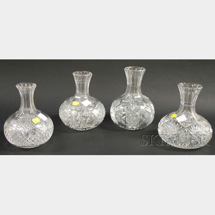 Four Colorless Cut Glass Carafes. 