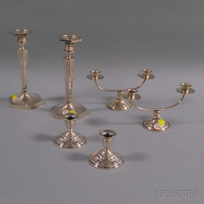 Three Pairs of Sterling Silver Candleholders