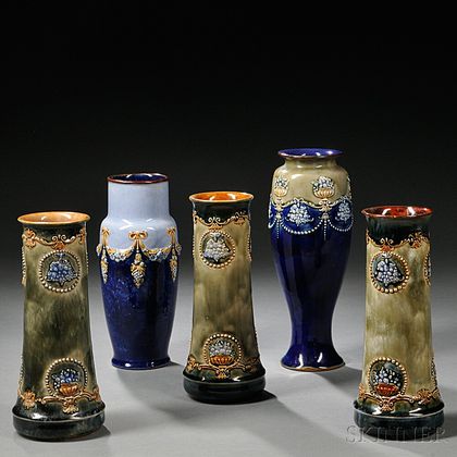 Five Royal Doulton Stoneware Vases