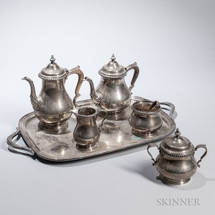 Gorham Five-piece Tea Set and Silver-plated Tray