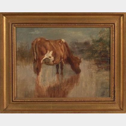 Charles Franklin Pierce (Sharon, New Hampshire 1884-1920) Portrait of a Cow Drinking Water.