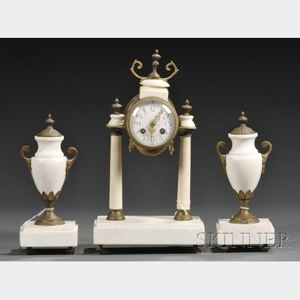 White Marble Three-piece Clock and Garniture