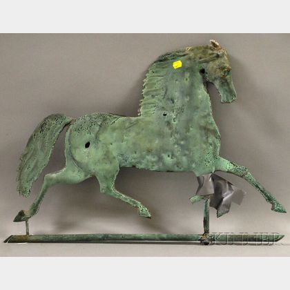 Patinated Molded Copper "Blackhawk" Running Horse Weather Vane