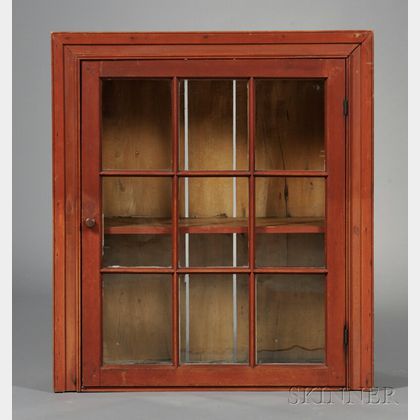 Red-painted Pine Glazed Hanging Cupboard