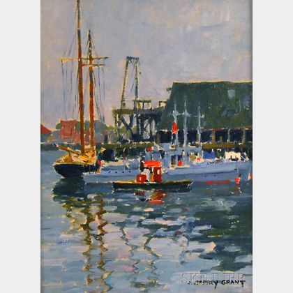 James Jeffrey Grant (American, 1883-1960) Boats at Dock, Gloucester, Massachusetts