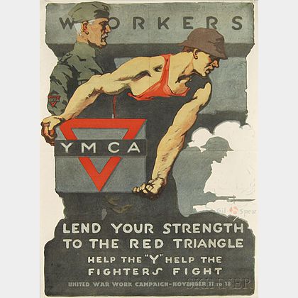 Gil Spear Workers Lend Your Strength to the Red Triangle U.S. WWI Lithograph Poster