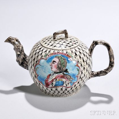White Salt-glazed Stoneware King of Prussia Teapot and Cover