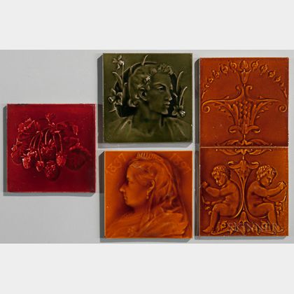 Five Art Pottery Tiles Including J.C. Edwards and Craven Dunnill 