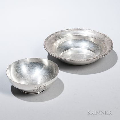 Tiffany & Co. Sterling Silver Bowl and Gorham Sterling Silver Dish with Gadrooned Edge