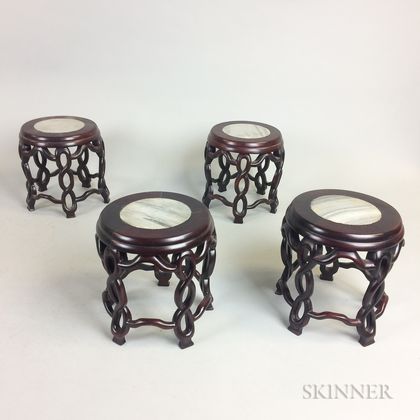 Set of Four Carved Hardwood and Marble Stands