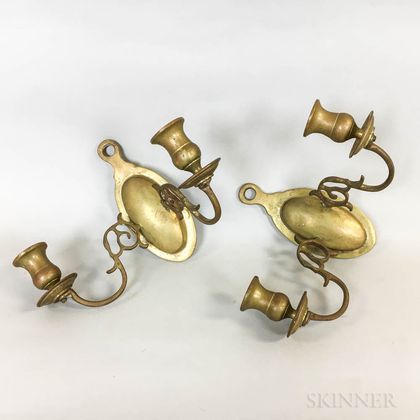 Pair of Brass Two-light Sconces