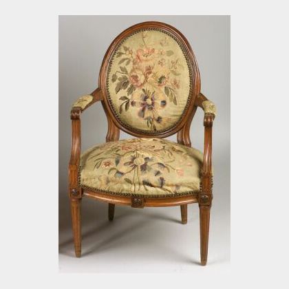Louis XVI Style Walnut and Aubusson Tapestry Upholstered Armchair