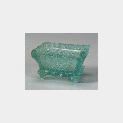Aqua Mount Vernon Pattern and Four Colorless Pressed Lacy Glass Salts
