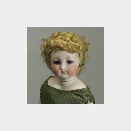 Early French Bisque Lady Doll with Flanged Locking-Neck Mechanism