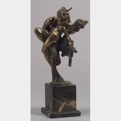 Bronze Satyr and Nymph Sculpture on a Marble Base