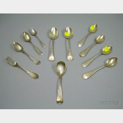 Ten Coin Silver Spoons and a Fork. 