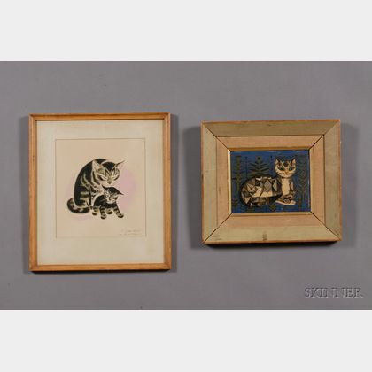 Lot of Two Cat Images: Sheila Flinn (British, 20th Century),Tabby Cat