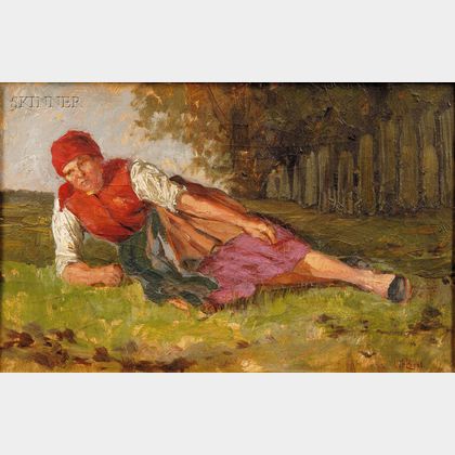 Two Images of Female Figures in the Countryside: Franklin C. Courter (American, 1854-1947),A Stroll in the Fields