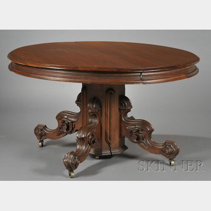 Victorian Renaissance Revival Carved Walnut Pedestal-base Dining Table