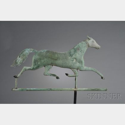 Patinated Molded Copper and Cast Zinc Running Horse Weather Vane