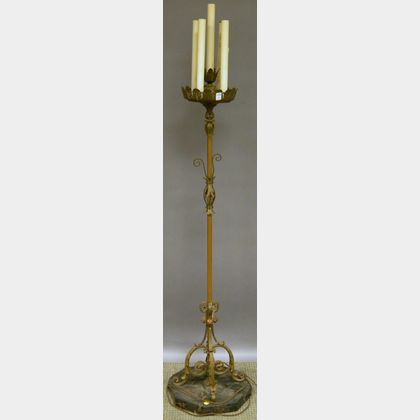 Spanish Baroque-style Brass Five-light Torchiere with Marble Base
