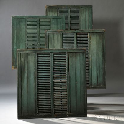 Set of Ten Blue/Green-painted Louvered Shutters