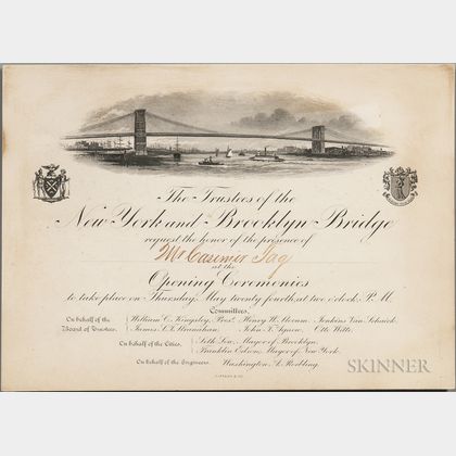 Brooklyn Bridge, Opening Ceremonies Invitation, 24 May 1883.