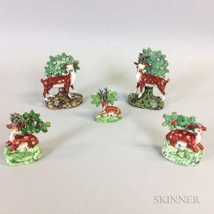Five Staffordshire Bocage Figures with Deer