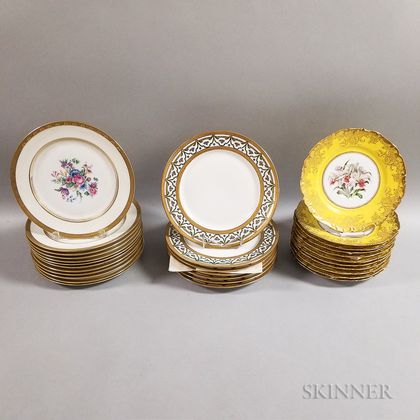 Thirty Limoges Gilt and Floral-decorated Porcelain Dinner Plates