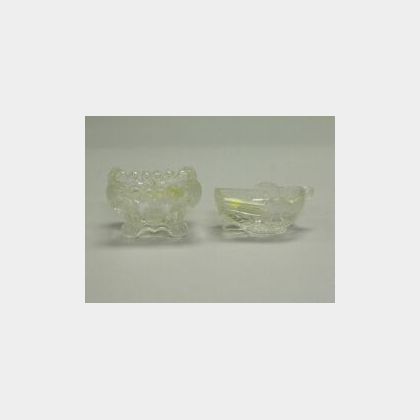 Colorless Pressed Glass Boat Pattern and Eagle and Shield Pattern Pressed Lacy Glass Salts