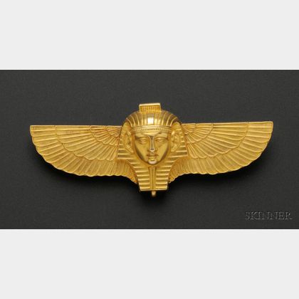 Egyptian Revival 18kt Gold Brooch, Ernesto Pierret