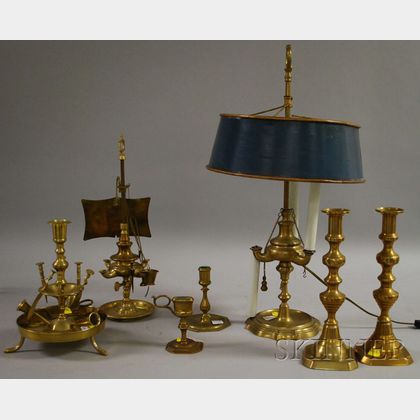Eight Brass Table Lighting Items
