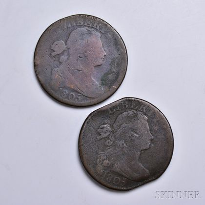 Two 1805 Draped Bust Large Cents