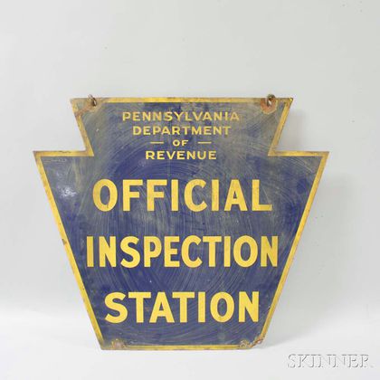 Pennsylvania Department of Revenue Official Inspection Station Painted Sheet Iron Sign