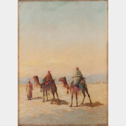 Continental School, 19th Century Travellers on Camels in the Desert