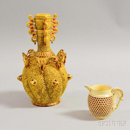 Zsolnay Ceramic Vase and a Pierced Porcelain Creamer