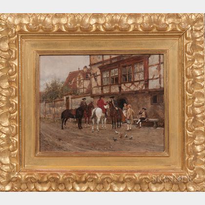 Wilhelm Velten (German, 1847-1929) Horsemen Before an Inn
