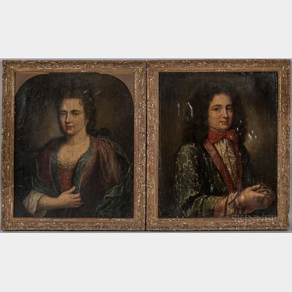 French School, 17th/18th Century Two Portraits of a Gentleman and Lady, Probably After Jakob Ferdinand Voet (French, 1639-1700)