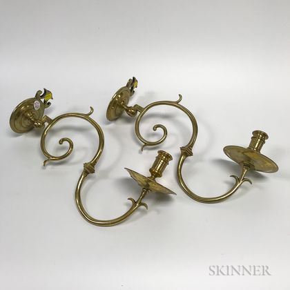 Pair of Cast Brass Scrolled Wall Sconces