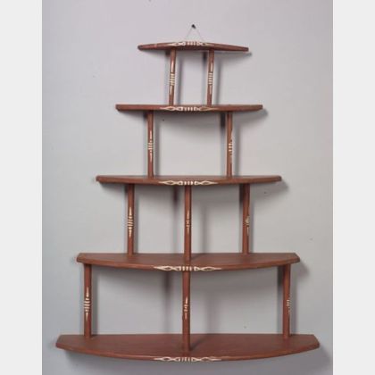 Five-Tier Red-painted Wooden Shelf