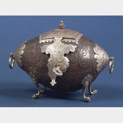 South American Silver Mounted Coconut Shell Tabaquera