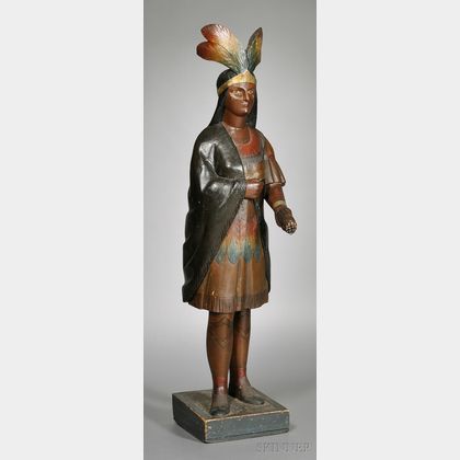 Polychrome-painted Carved Wooden Indian Tobacconist Figure