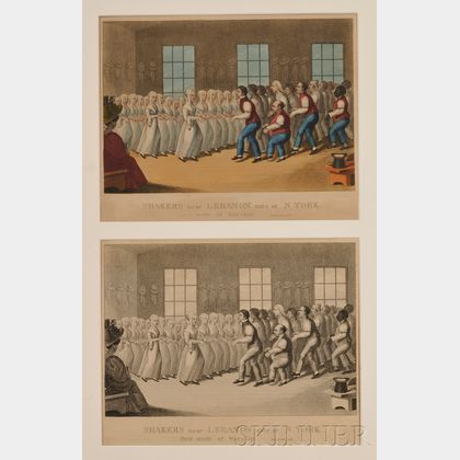 Lot of Two 19th Century Lithographs: SHAKERS near LEBANON state of N. York, their mode of worship. Two lithographs on paper of the ... 