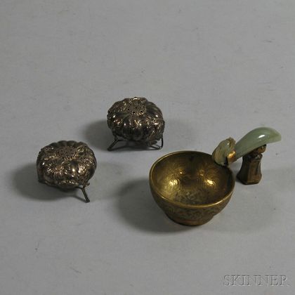 Set of Salt and Pepper Shakers and a Gilt-bronze Censer