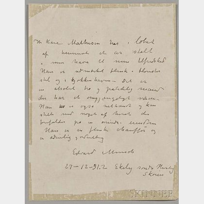 Munch, Edvard (1863-1944) Autograph Letter Signed.