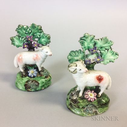 Pair of Staffordshire Ceramic Bocage Sheep