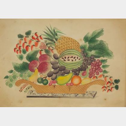 American School, Early 20th Century Still Life of Fruit in a Basket.